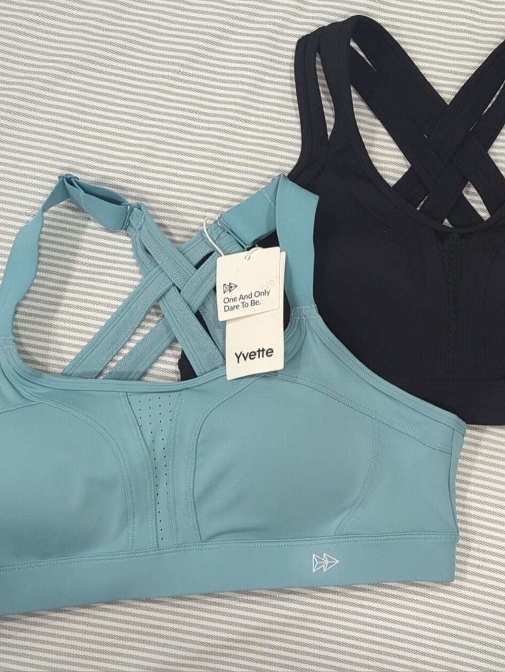 Yvette Crisscross Sports Bras XL lot of 2 NWT— Aqua and Black